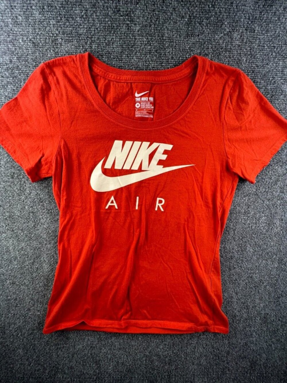 The Nike Air Tee Short Sleeve Active Shirt Size Medium Athletic Cut Orange Logo
